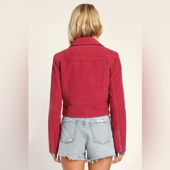 Lulus Haight Street Hottie Berry Pink Corduroy Moto Jacket, size XL - Picture 2 of 8